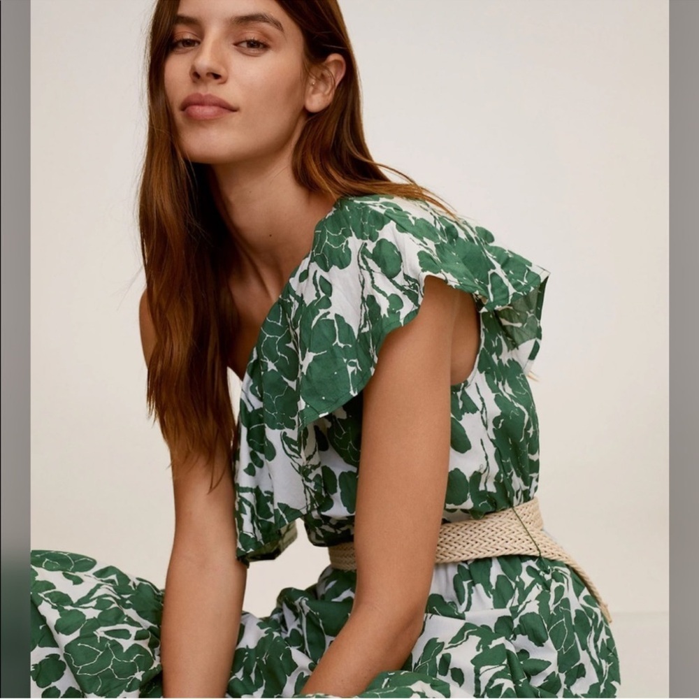 Mango One-Shoulder Green Leaf Dress - Picture 2 of 5